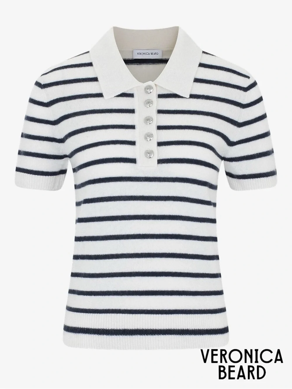 Veronica Beard *NWT* Brandt Stripe Cashmere Polo Short Sleeve Sweater Ivory/Navy